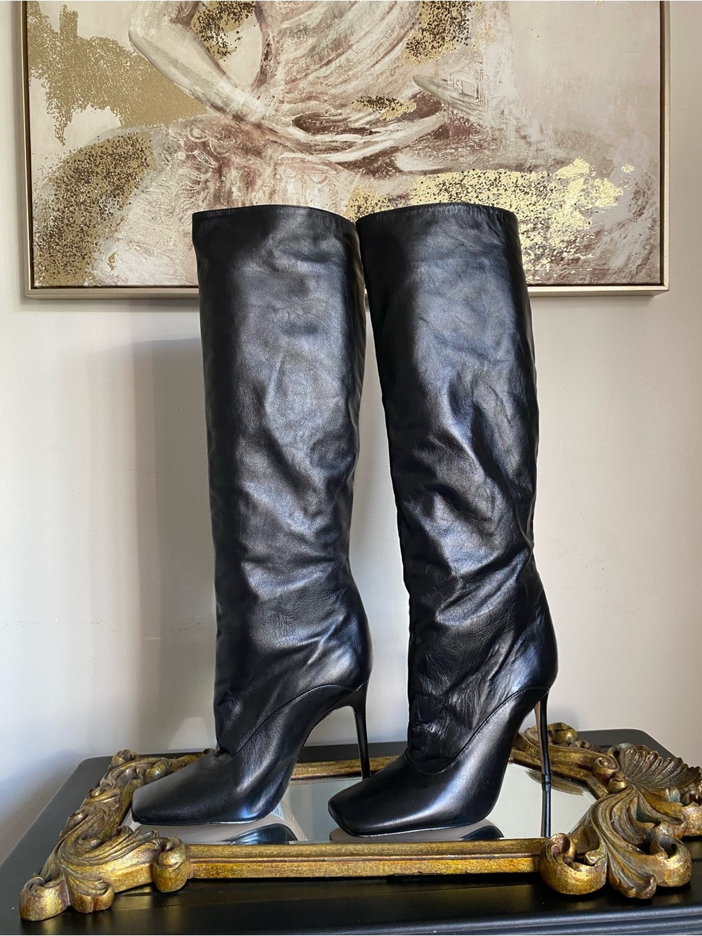 SCHUTZ HADID TALL LEATHER BOOTS BLACK